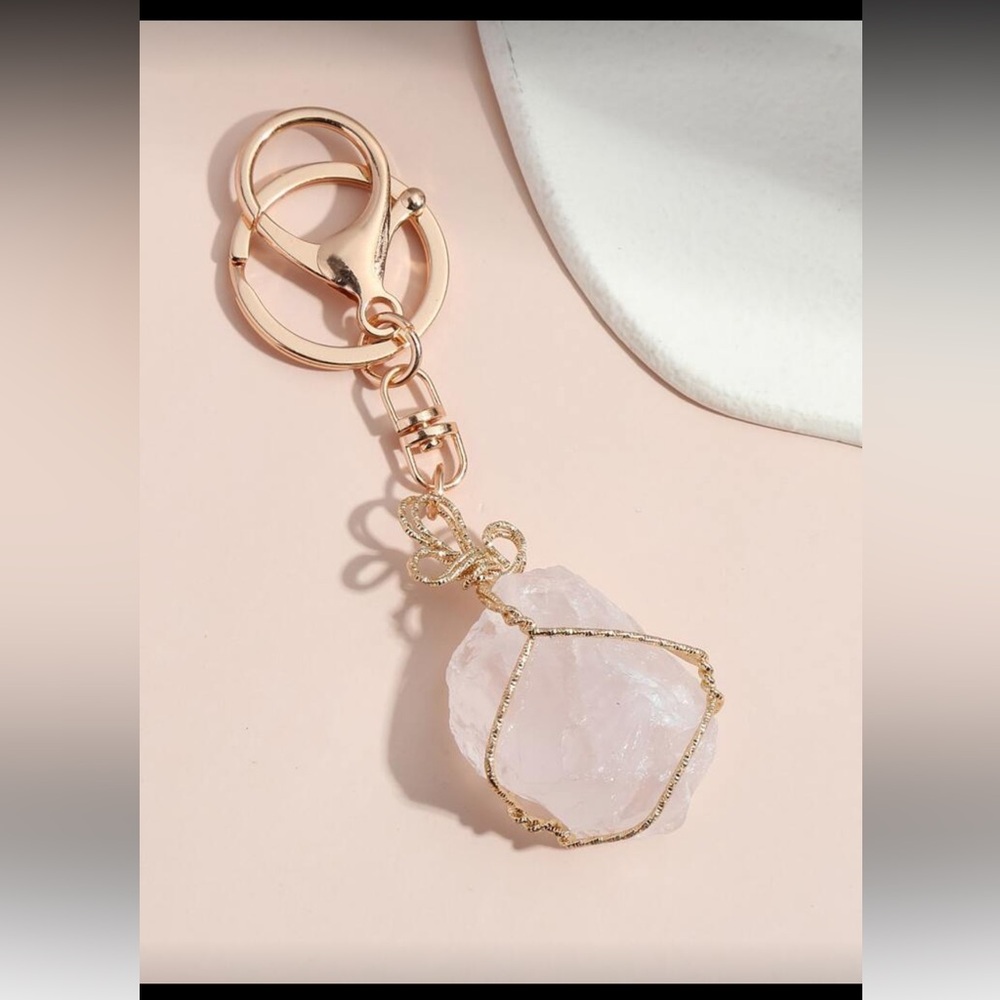 SHEIN Pink Stone Keychain with Gold Details